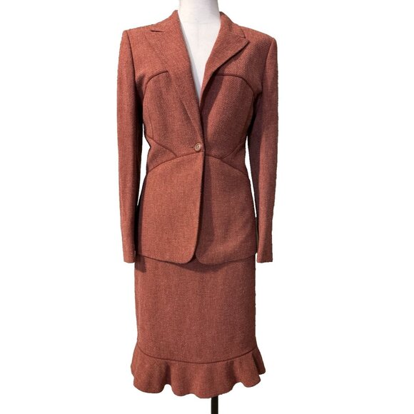 Kasper Jackets & Blazers - Kasper Casablanca Skirt & Blazer Suit 10 Burnt Orange Spice Boucle NEW $290